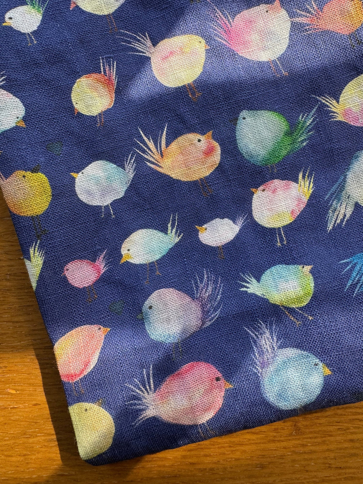 floofy birds linen tea towel