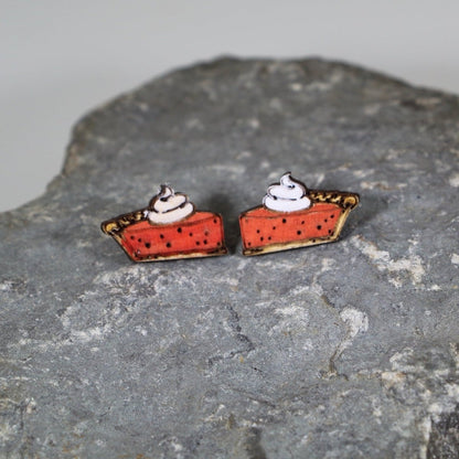 Thanksgiving Pumpkin Pie Wooden Dangle Earrings - Stud - Cate&