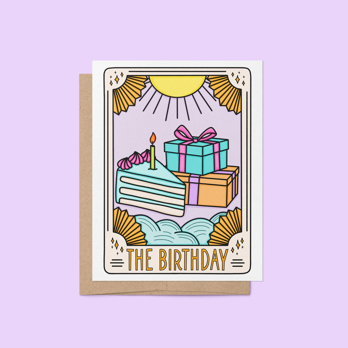 The Birthday Tarot Card Birthday Card flat lay — mystical tarot inspired birthday card by indie artist MangoIllustrated