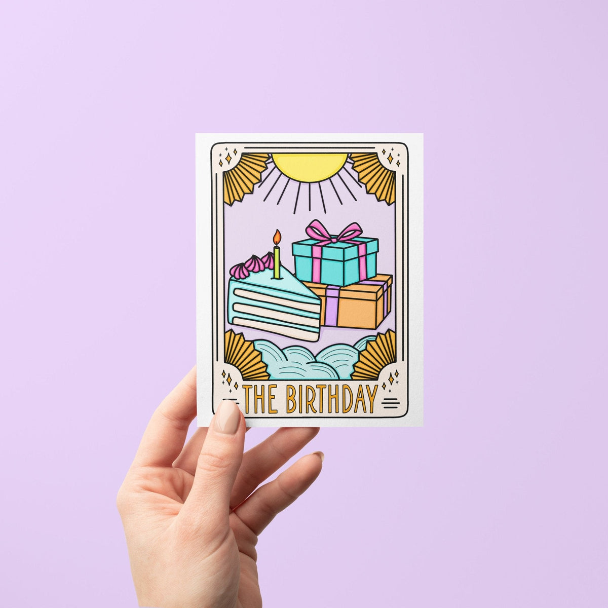 The Birthday Tarot Card Birthday Card with A2 kraft envelope — pastel tarot birthday card by indie artist MangoIllustrated