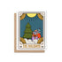 Tarot style greeting card with Christmas tree, presents, and &