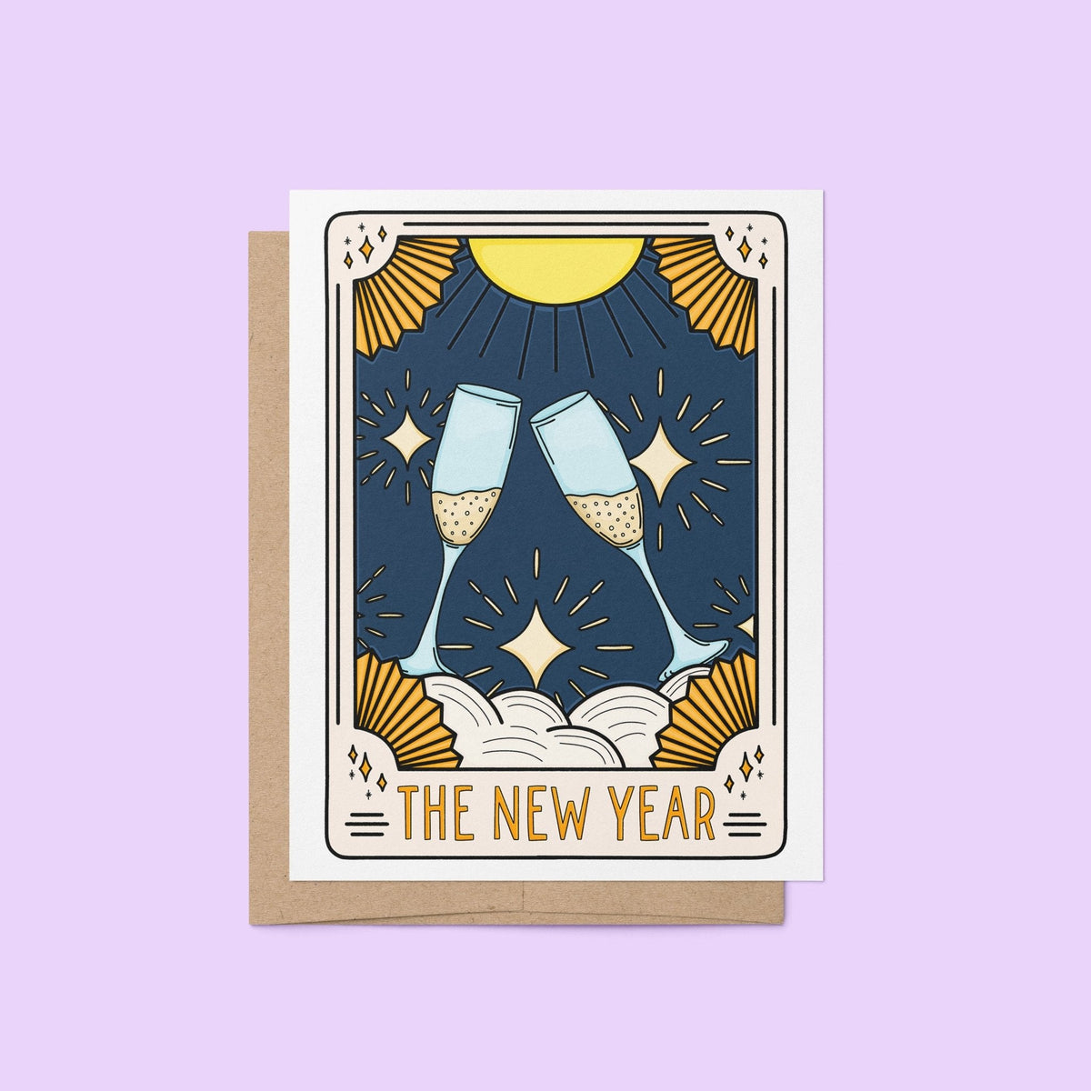 The New Year Tarot Card greeting card flat lay — art deco New Year&