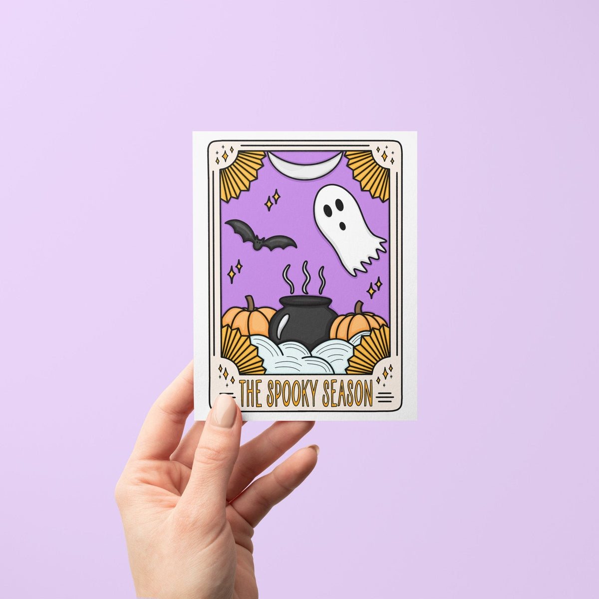 The Spooky Season Tarot Card halloween card with A2 kraft envelope — spooky season greeting card by indie artist MangoIllustrated