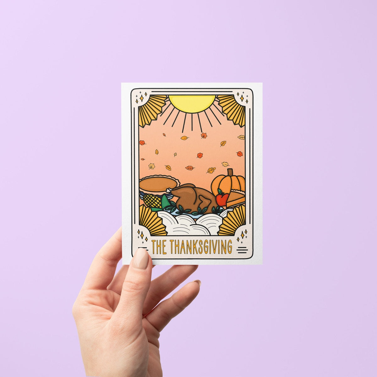 The Thanksgiving Tarot card with A2 kraft envelope — illustrated fall greeting card by indie artist MangoIllustrated