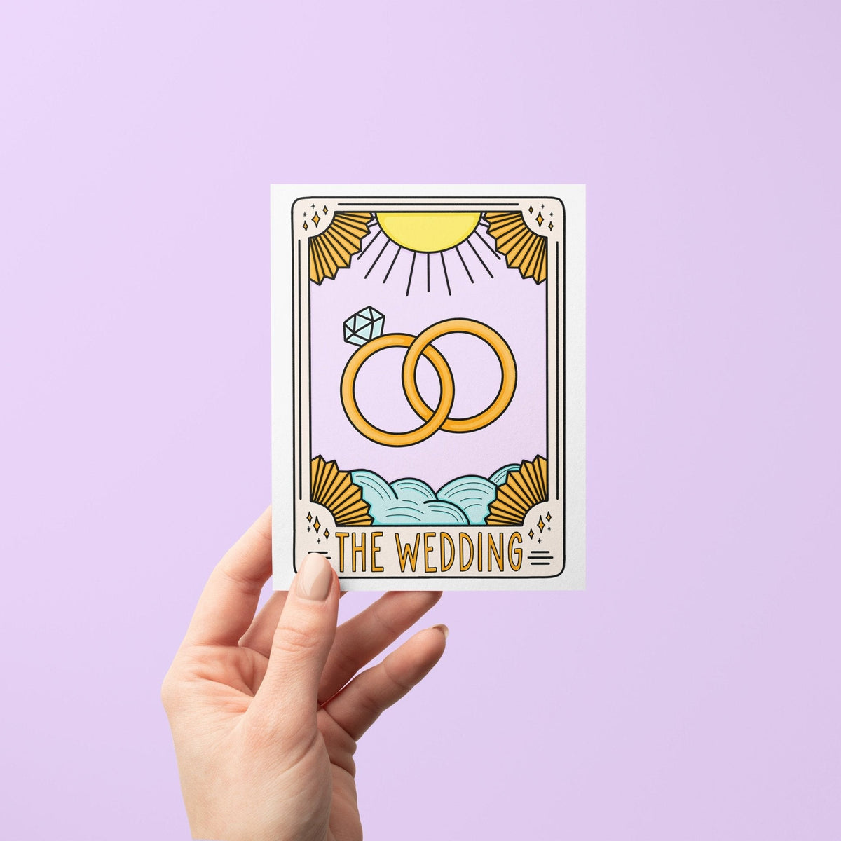 The Wedding Tarot Card Congratulations Card with A2 kraft envelope — celestial engagement card by indie artist MangoIllustrated