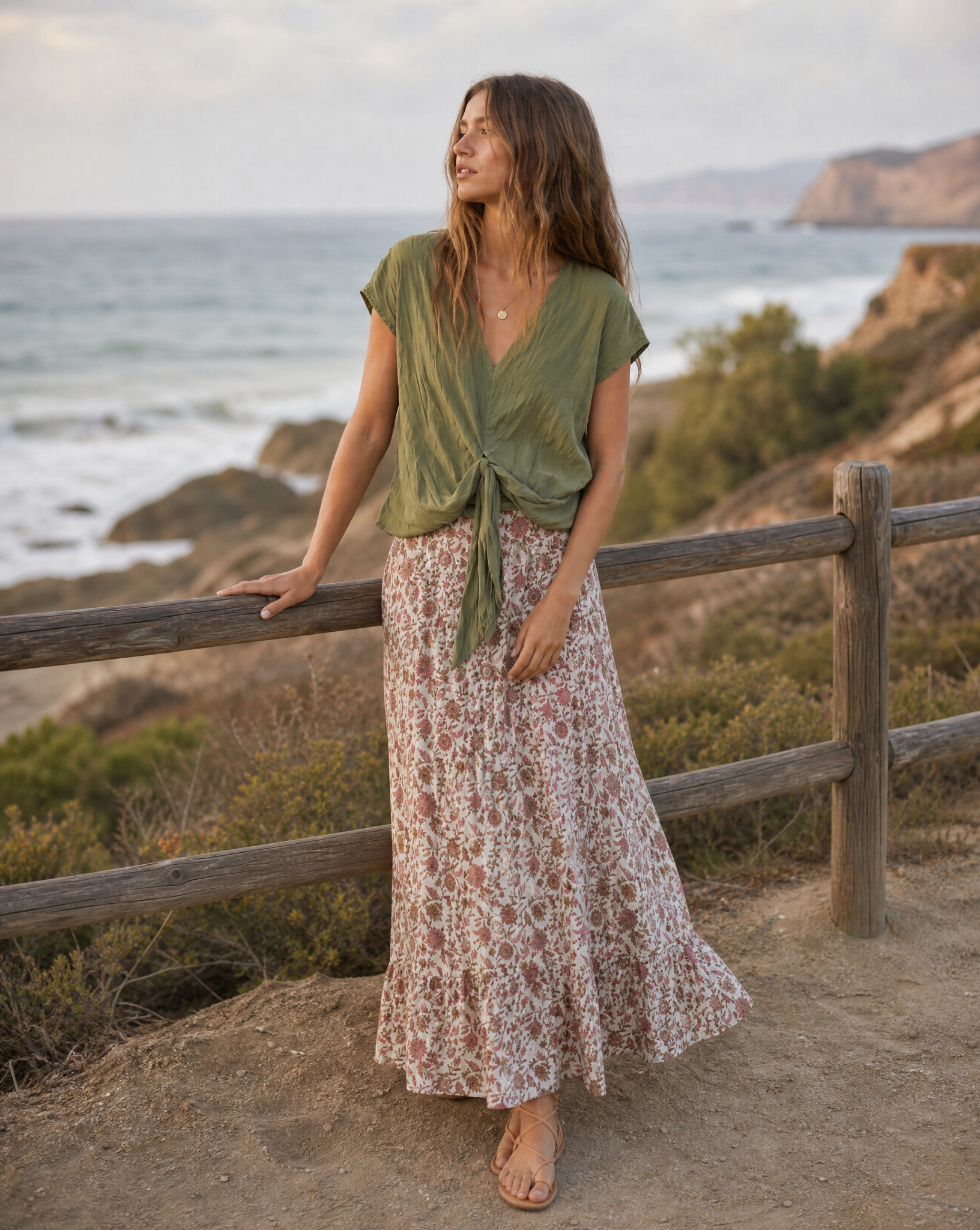 The Woven V-Neck Tie Top