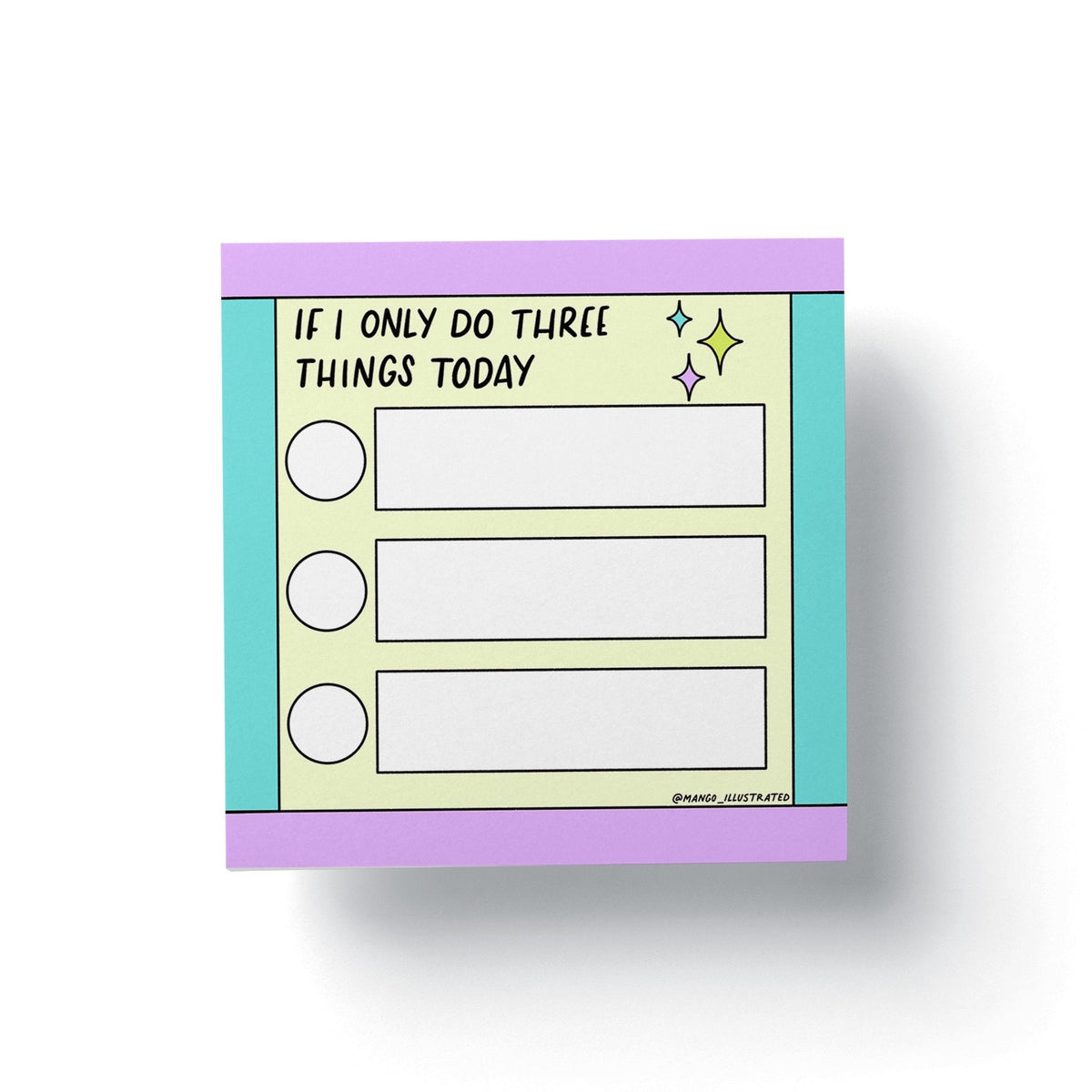 Three Things Sticky Notes — pastel color block to do list sticky pad with space for three priorities, 3 x 3 in, by MangoIllustrated