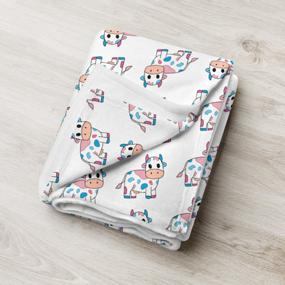 Blue and Pink Cow Throw Blanket - Trans Cow