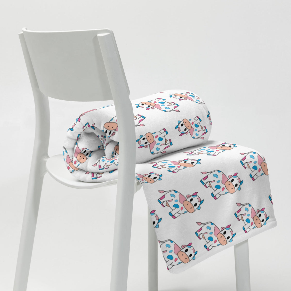 Blue and Pink Cow Throw Blanket - Trans Cow
