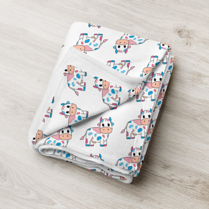 Blue and Pink Cow Throw Blanket - Trans Cow