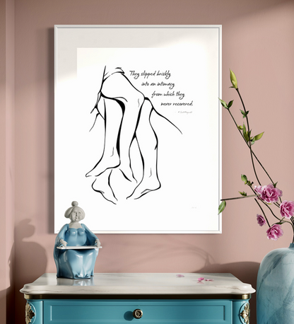 White framed print of "Together," on a pink wall over feminine decor. 