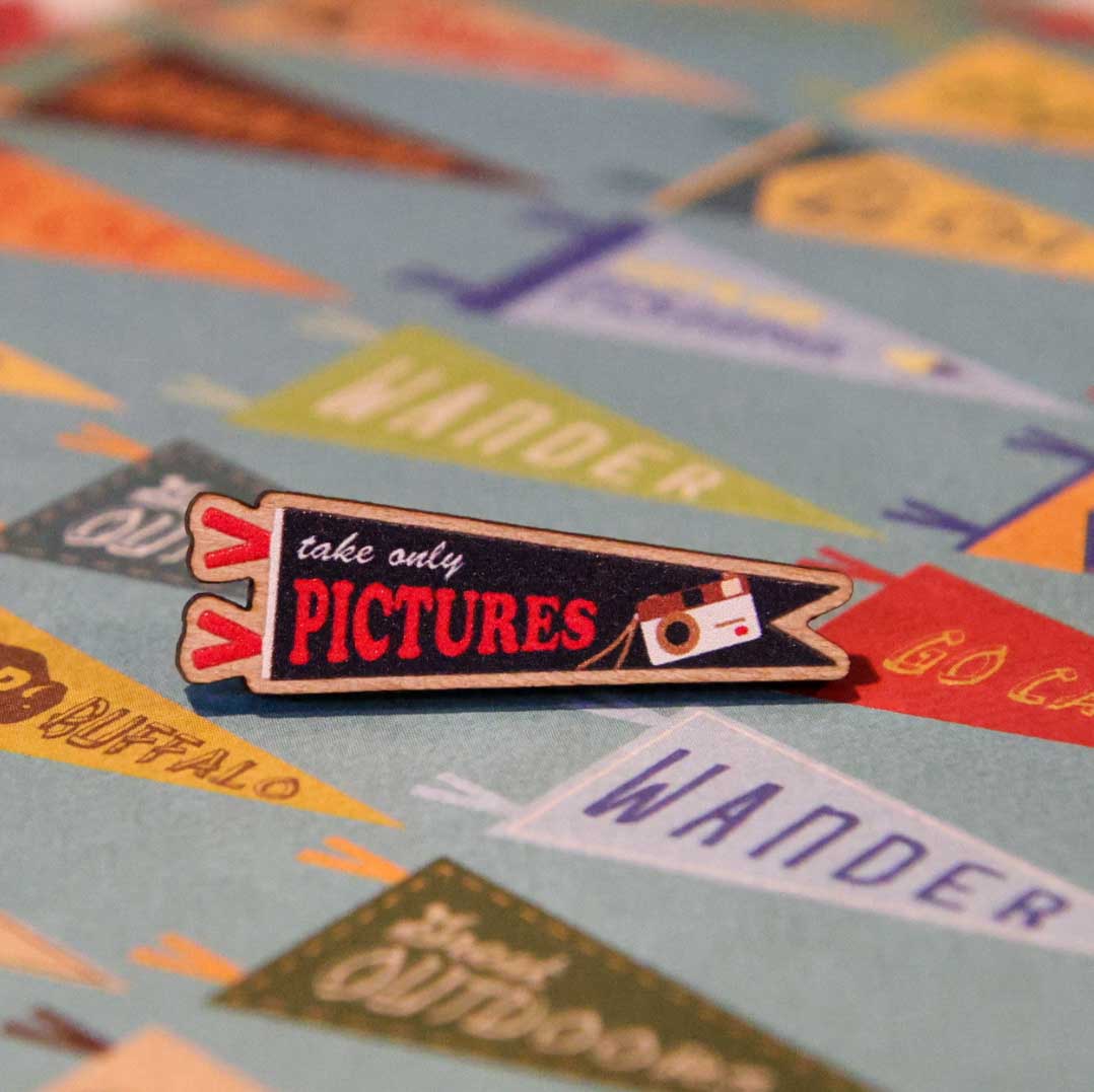 Take Only Pictures wooden pin (black version)