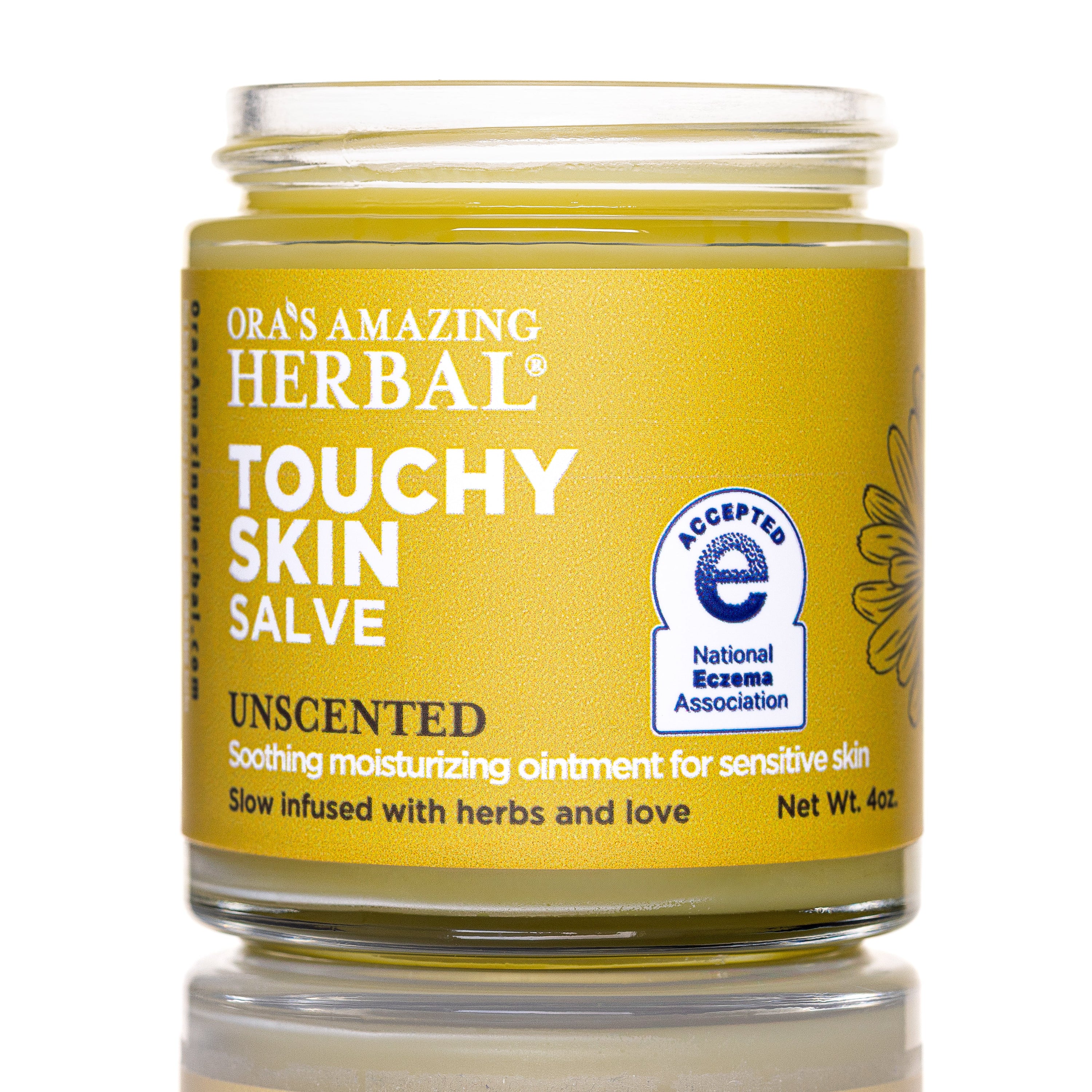 Touchy Skin Salve 4oz With National Eczema Association Logo On Label White Background