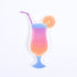 A sticker depicting a colorful cocktail with a swirl of orange liquid, accompanied by a straw and an orange slice
