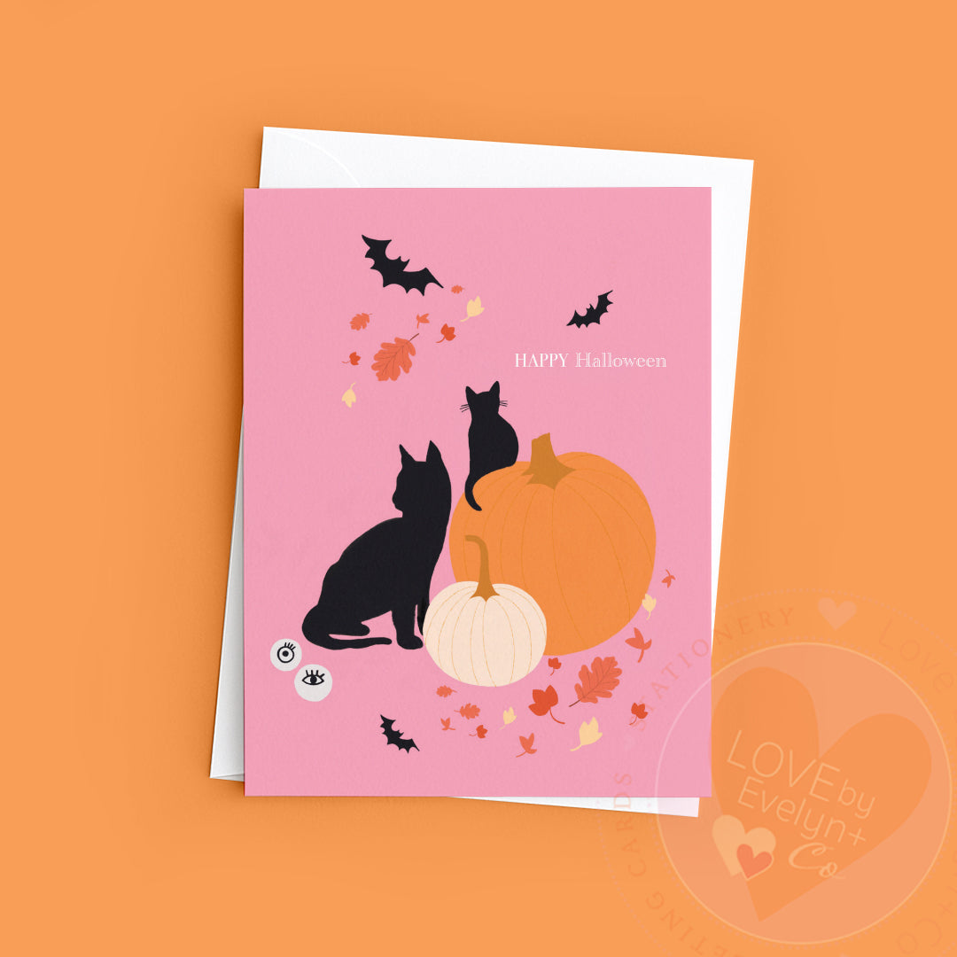 Halloween Card | Black Cat Halloween Card | Pumpkin Cat Card