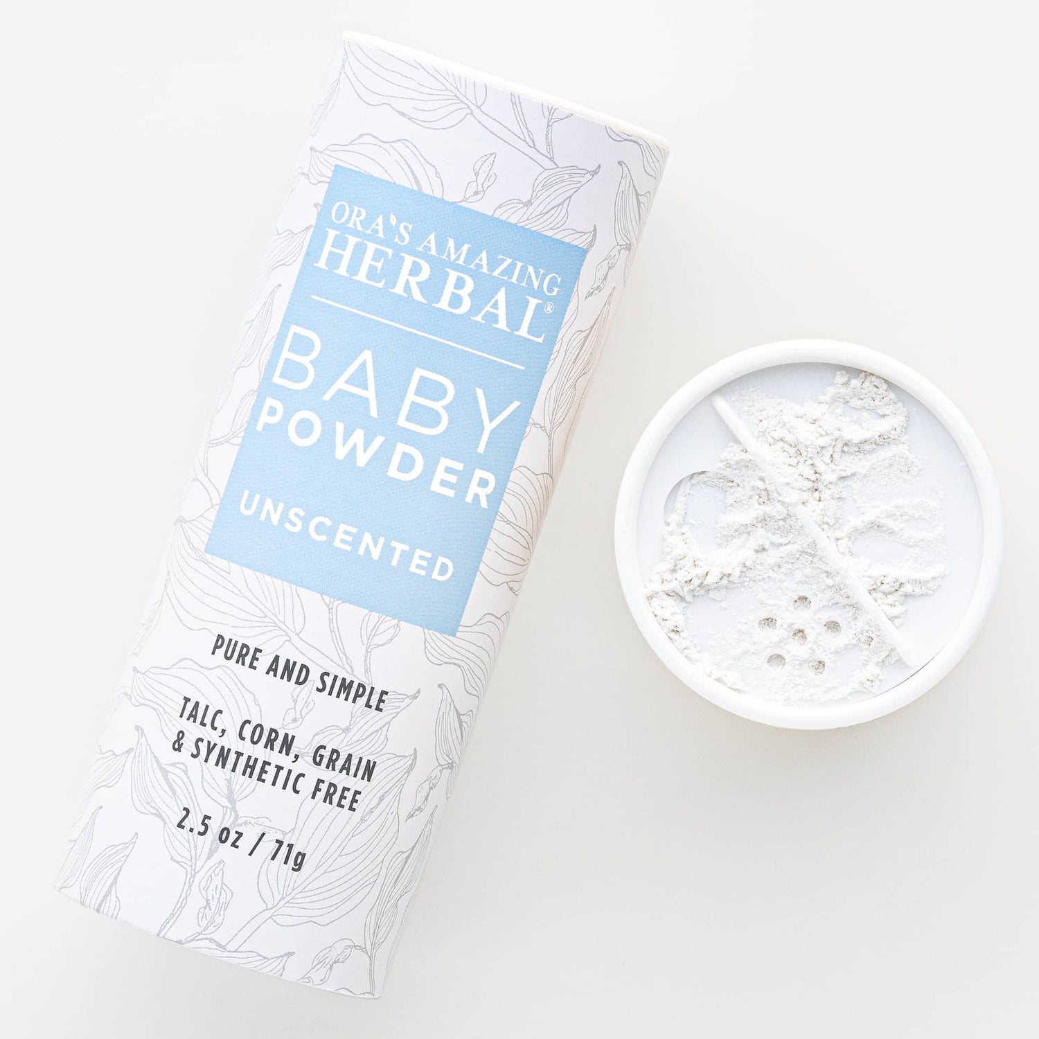 Unscented Baby Powder White Background 2.5oz Texture