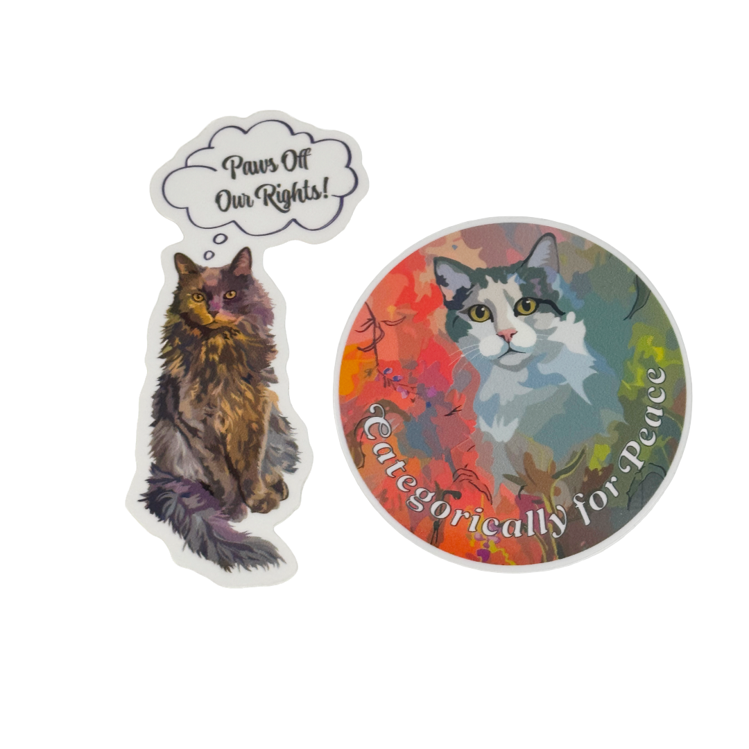 Cat Resistance Stickers: CATegorically for Peace &amp; Paws off our Rights!