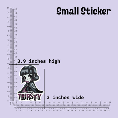 Small vampire sticker measured at 3.9 inches high and 3 inches wide