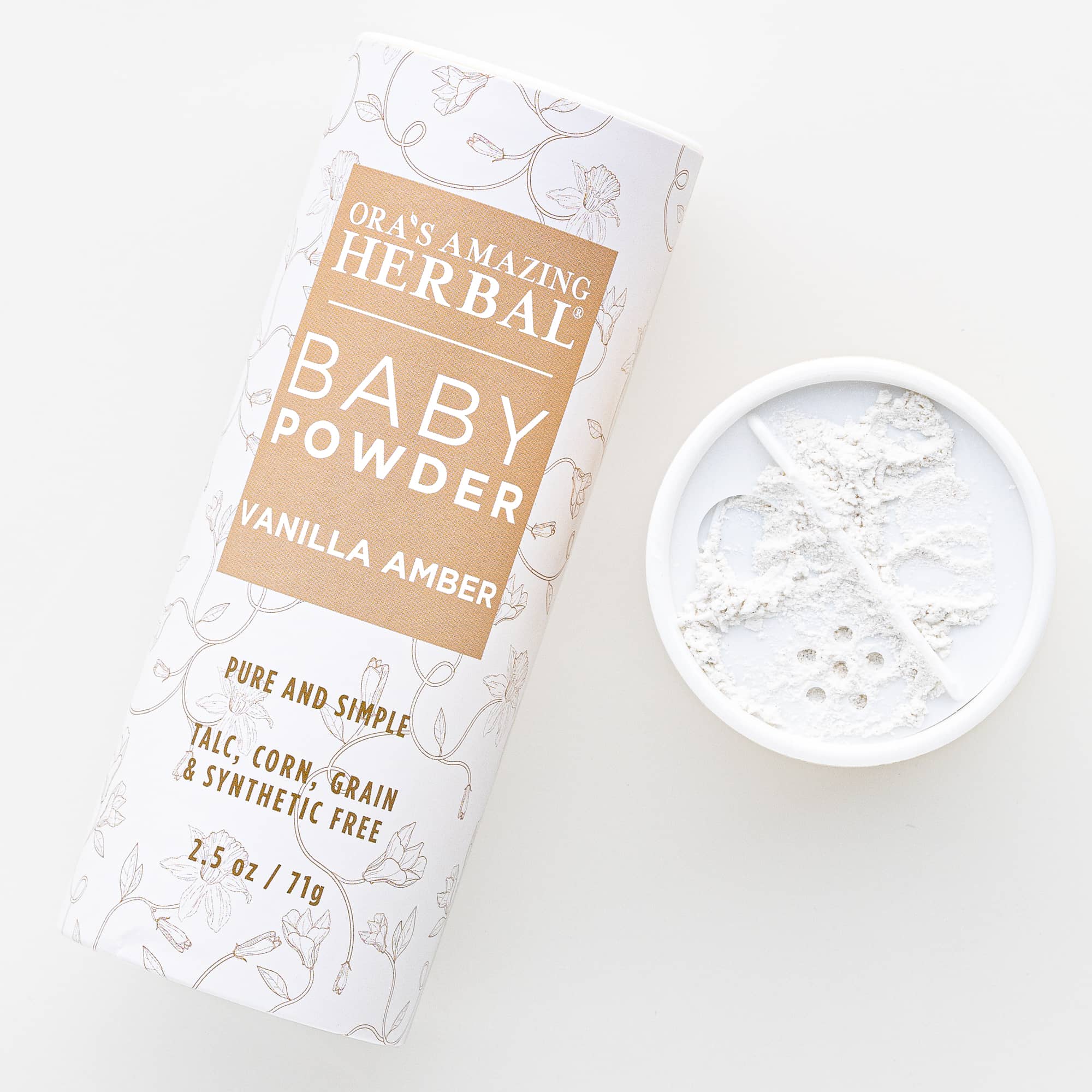 Vanilla Amber Baby Powder White Background 2.5oz Texture