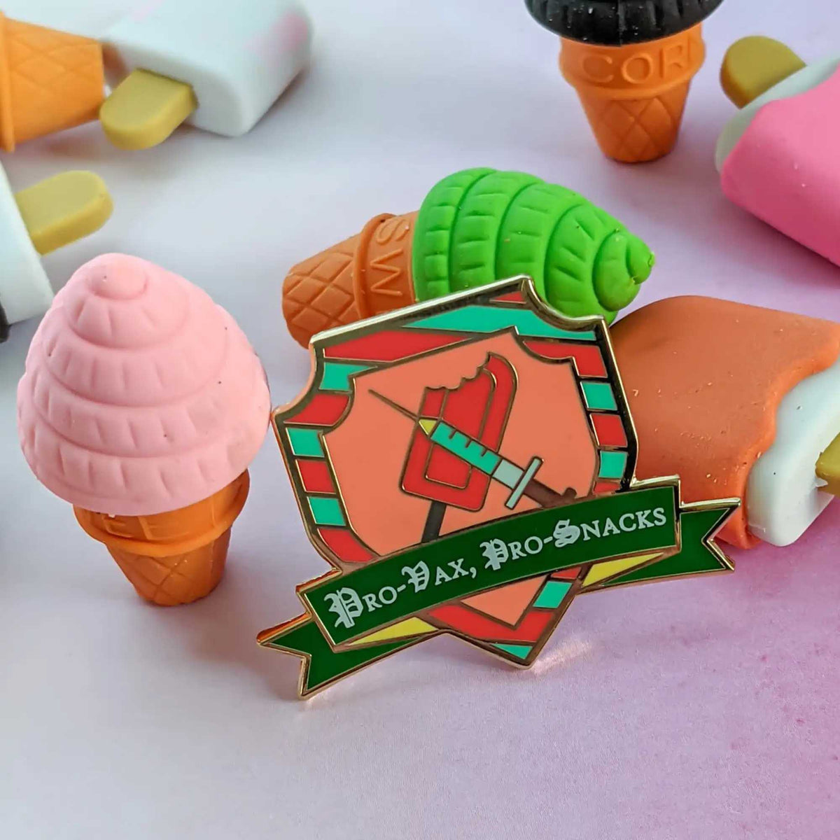Vax &amp; Snacks hard enamel pin (Ate Too Much Watermelon version)