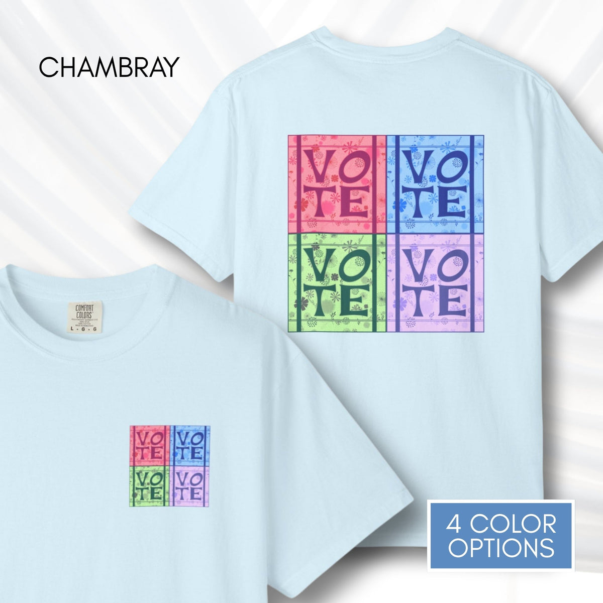 vote-pop-art-unisex-graphic-tshirt-voter-engagement-tee-hand-drawn-chambray