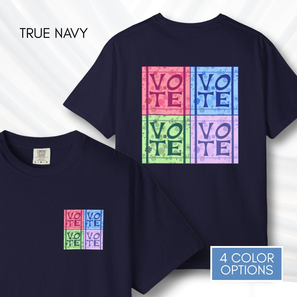 vote-pop-art-unisex-graphic-tshirt-voter-engagement-tee-hand-drawn-true-navy