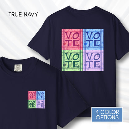 vote-pop-art-unisex-graphic-tshirt-voter-engagement-tee-hand-drawn-true-navy