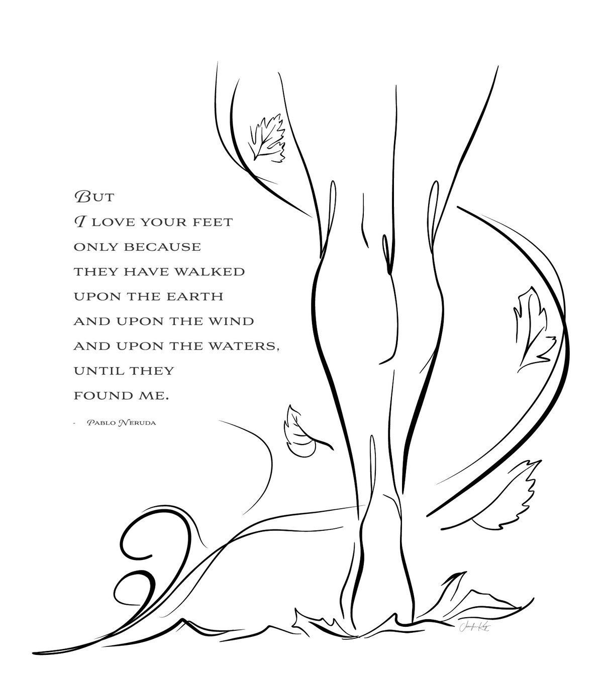 Elegant black and white line drawing of a woman&