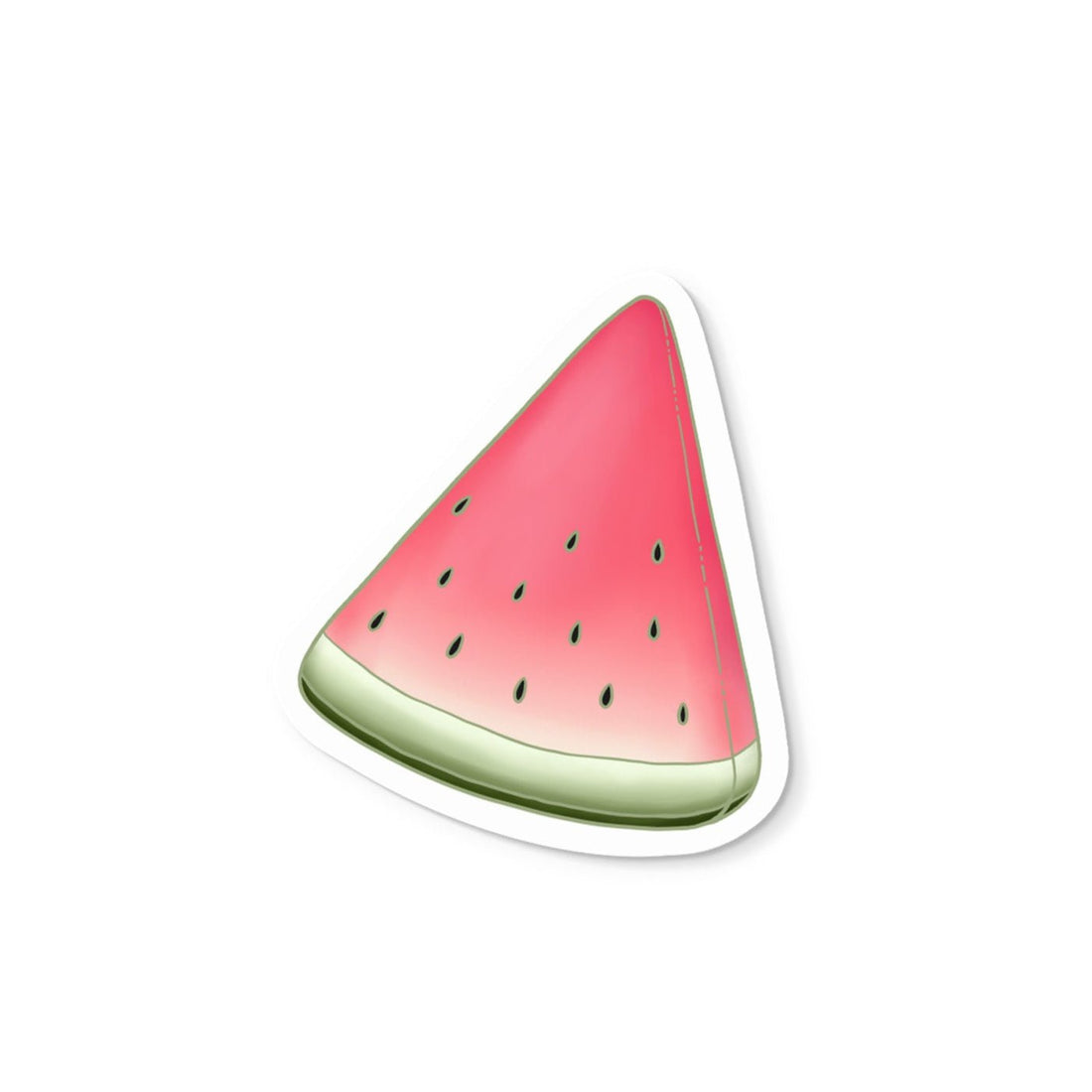 Watermelon slice sticker flat lay — cute colorful fruit sticker for laptops and water bottles by indie artist MangoIllustrated
