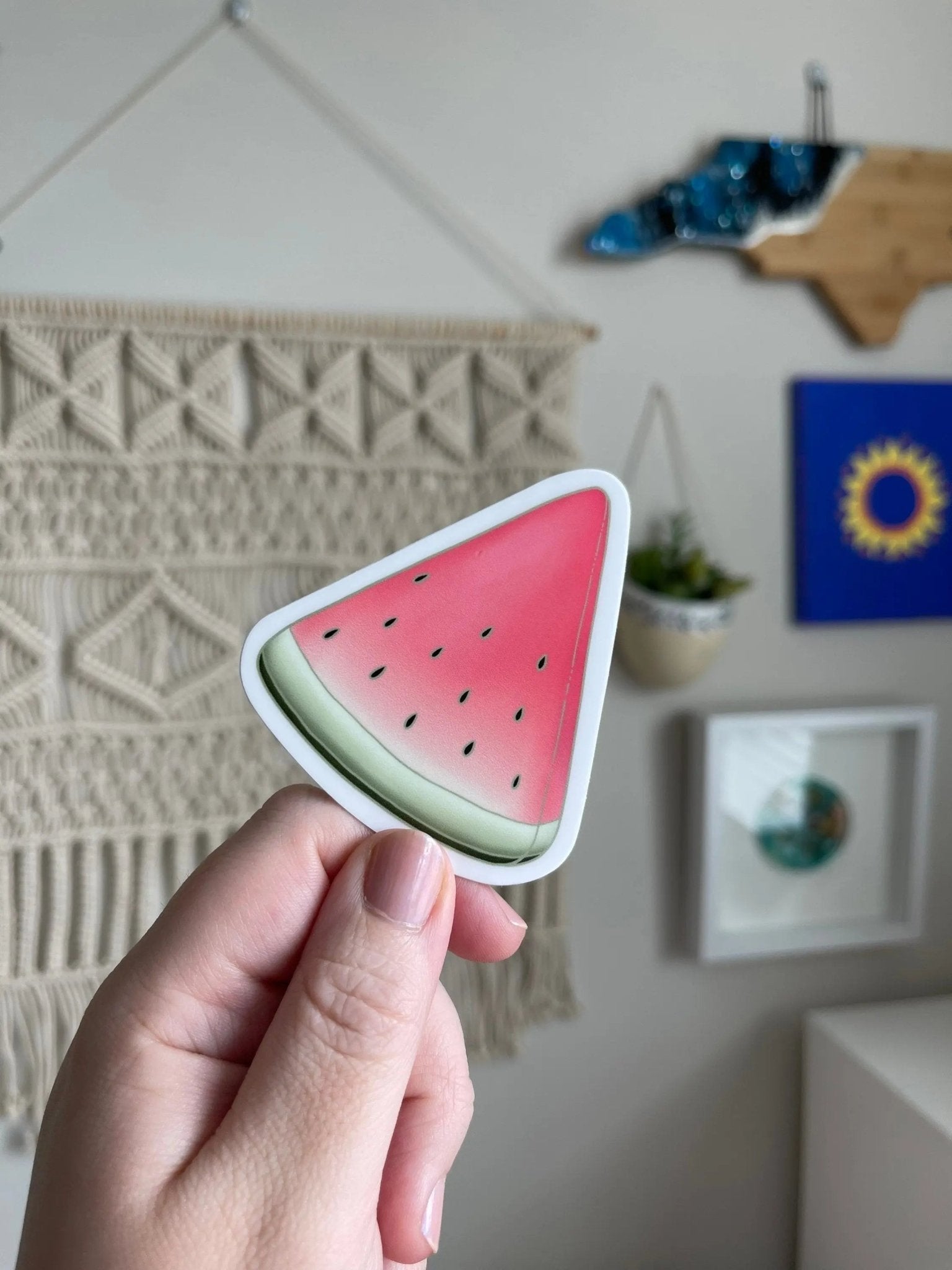 Watermelon slice sticker detail — hand drawn pink flesh and green rind illustration by indie artist MangoIllustrated