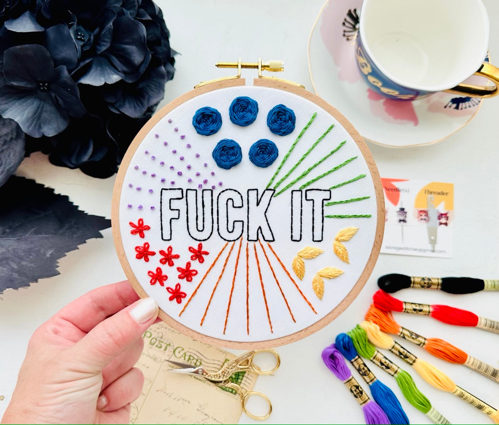 Fuck it - Beginner Embroidery Stitch Sampler // Embroidery PDF Pattern Download 6 inch