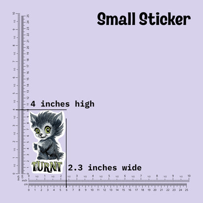 Small werewolf sticker measured at 4 inches high and 2.3 inches wide
