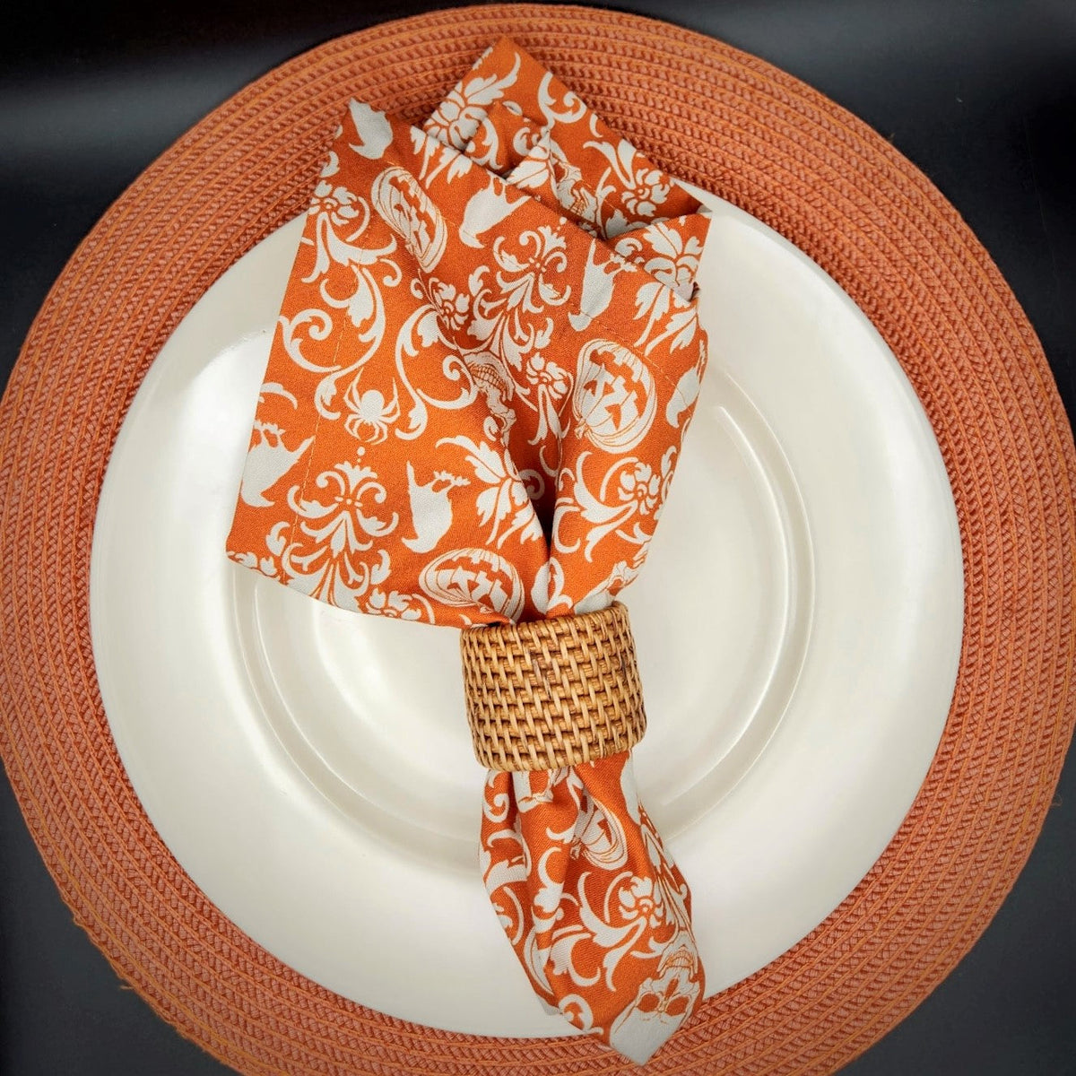 100% Cotton Napkins - Set of 2 -  Halloween White + Orange