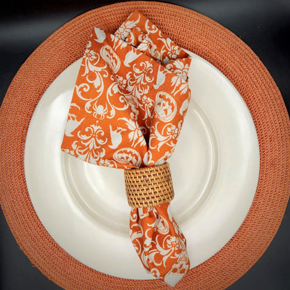 100% Cotton Napkins - Set of 2 -  Halloween White + Orange
