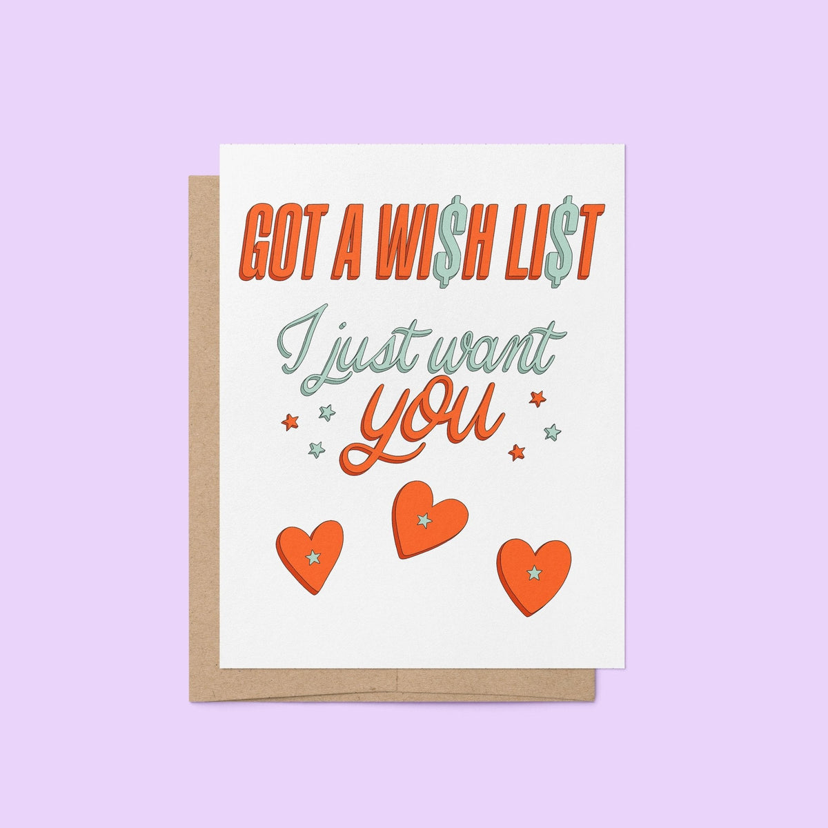 Wi$h Li$t love card flat lay — hand lettered Valentine&