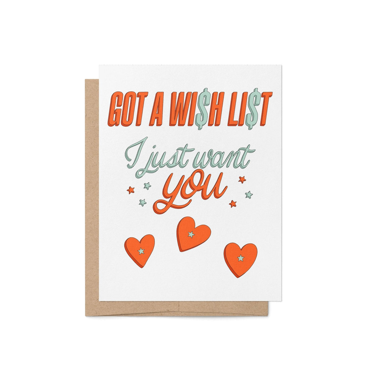 Wi$h Li$t love card — hand lettered love card with a wish list design, A2 4.25 x 5.5 inches, by MangoIllustrated
