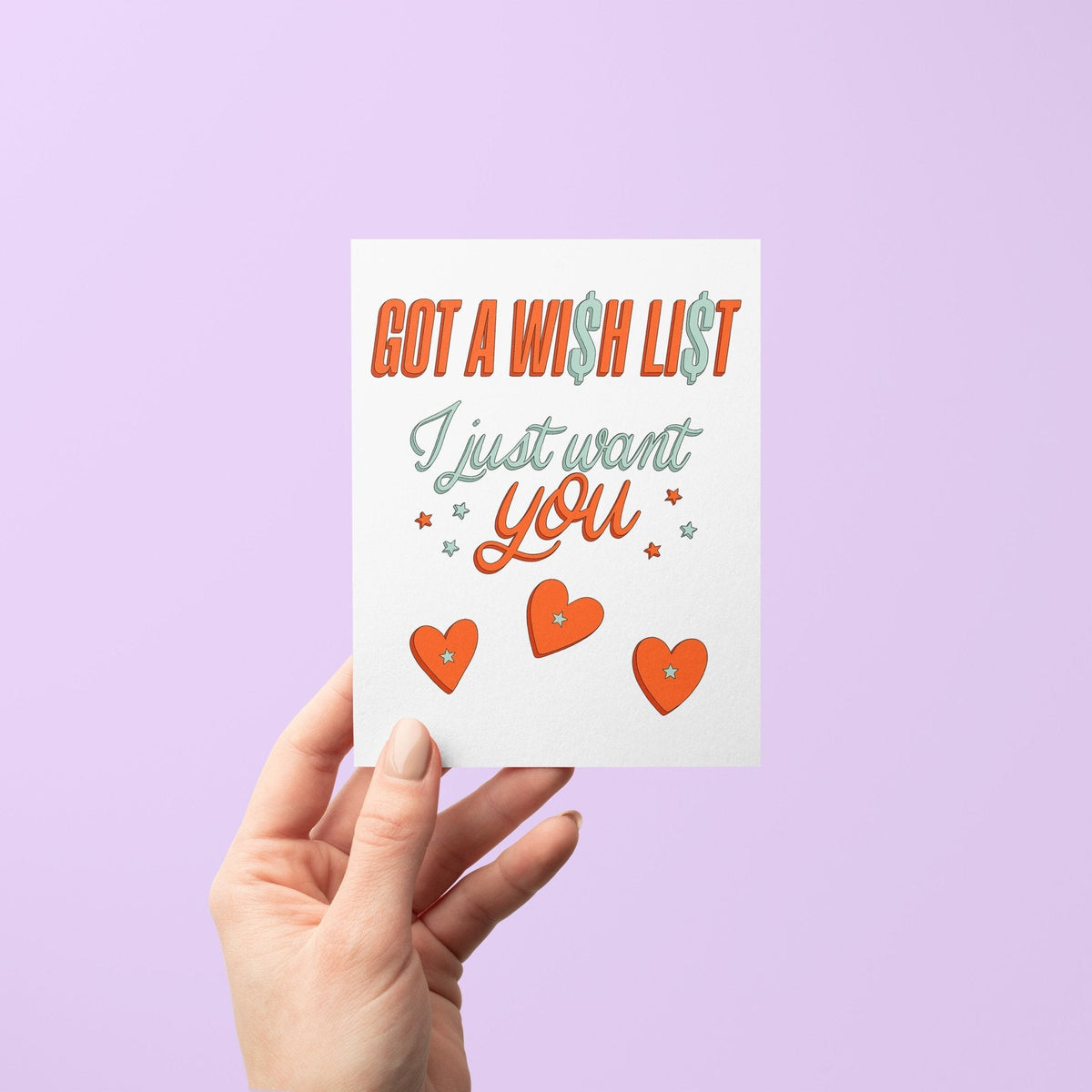 Wi$h Li$t love card with A2 kraft envelope — illustrated anniversary and love card by indie artist MangoIllustrated