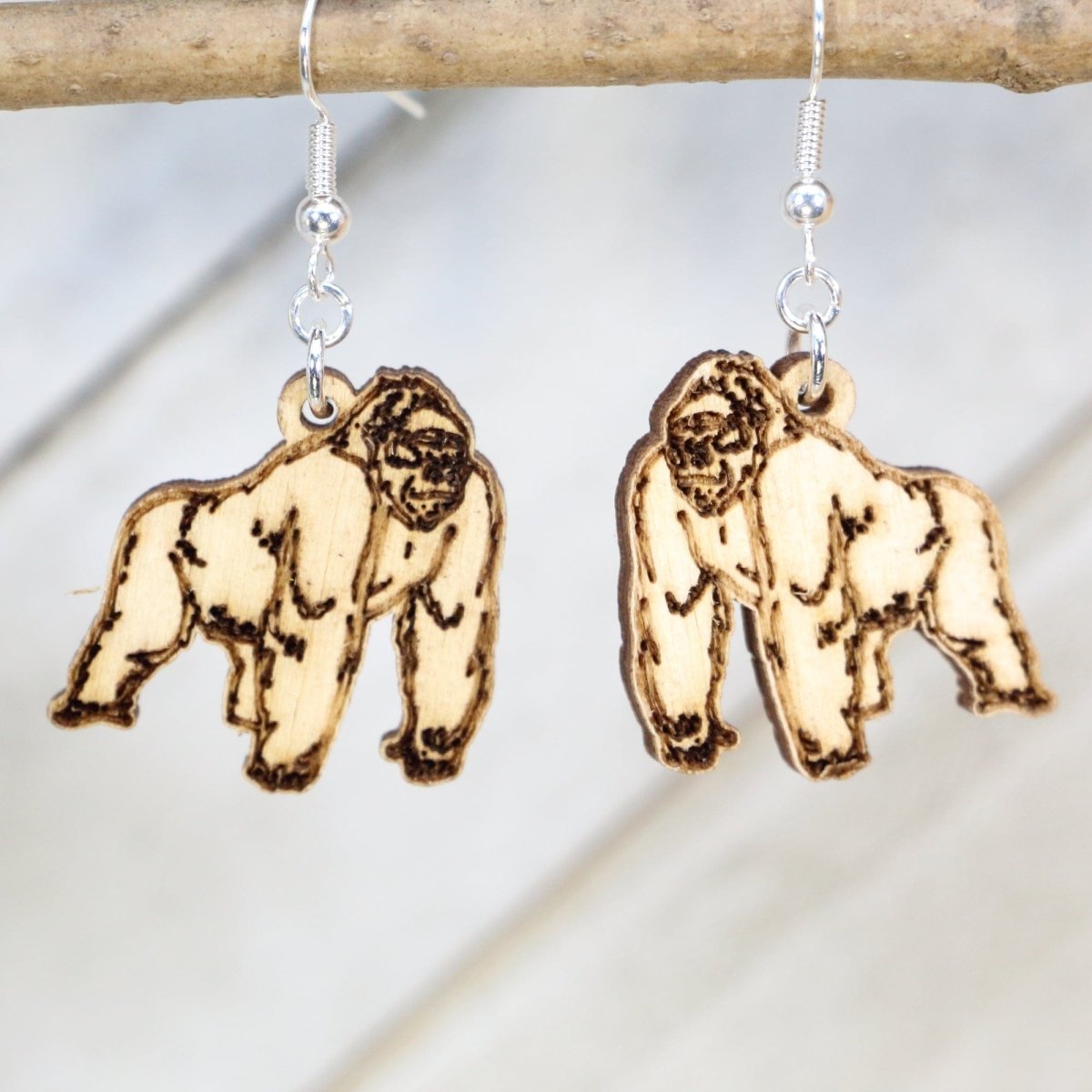 Wild Gorilla Wooden Earrings - - Cate&