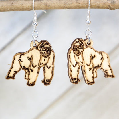 Wild Gorilla Wooden Earrings - - Cate&