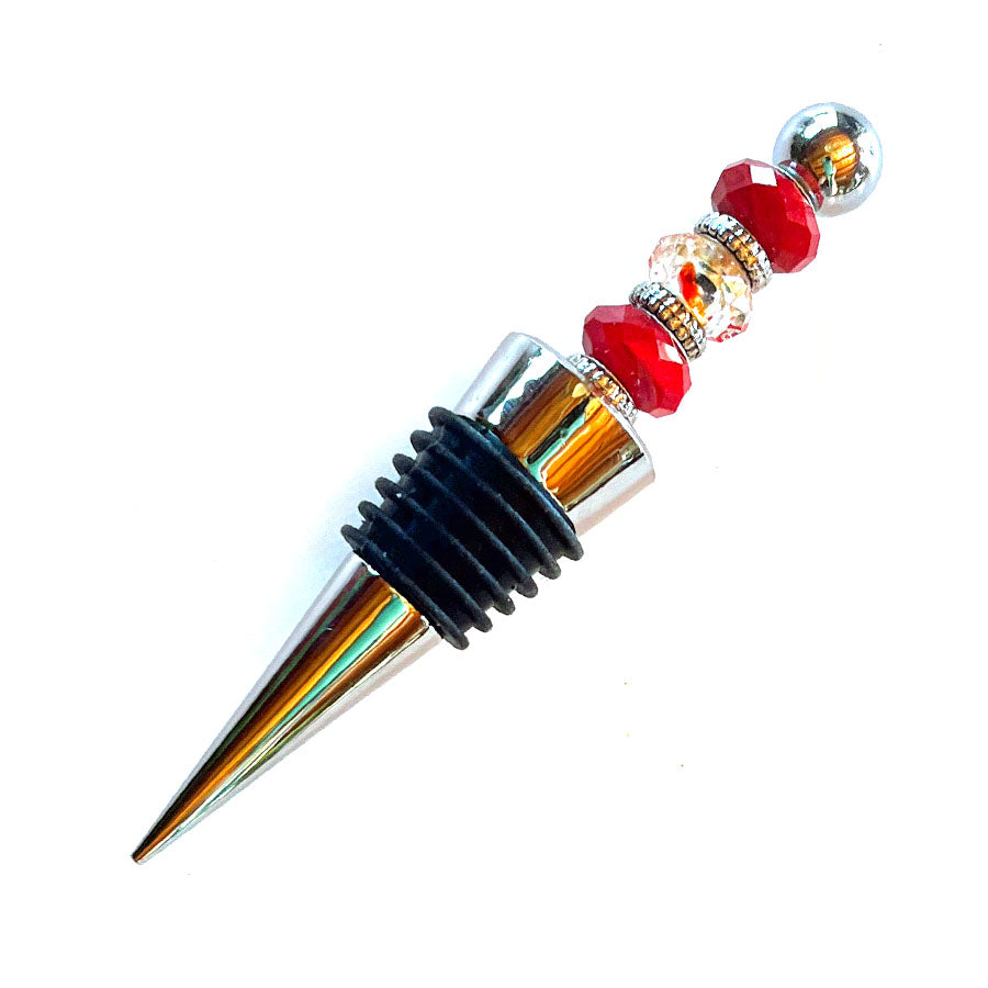 Fiery Red Faceted Wine Bottle Topper, handcrafted cork that adds elegance and style to wine bottles and gatherings.