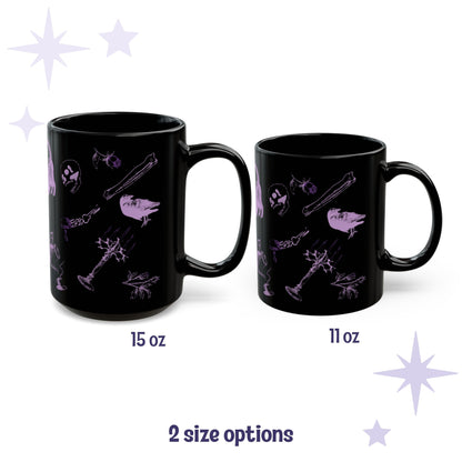 Purple Victorian zombie icons mug shown in 15 oz and 11 oz sizes side by side