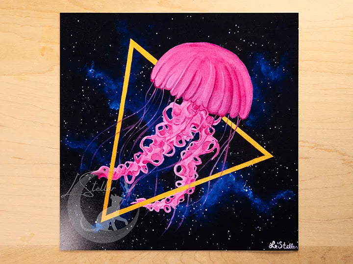 Jellyfish in Space Acrylic Painting: Surreal Sea Nettle Artwork