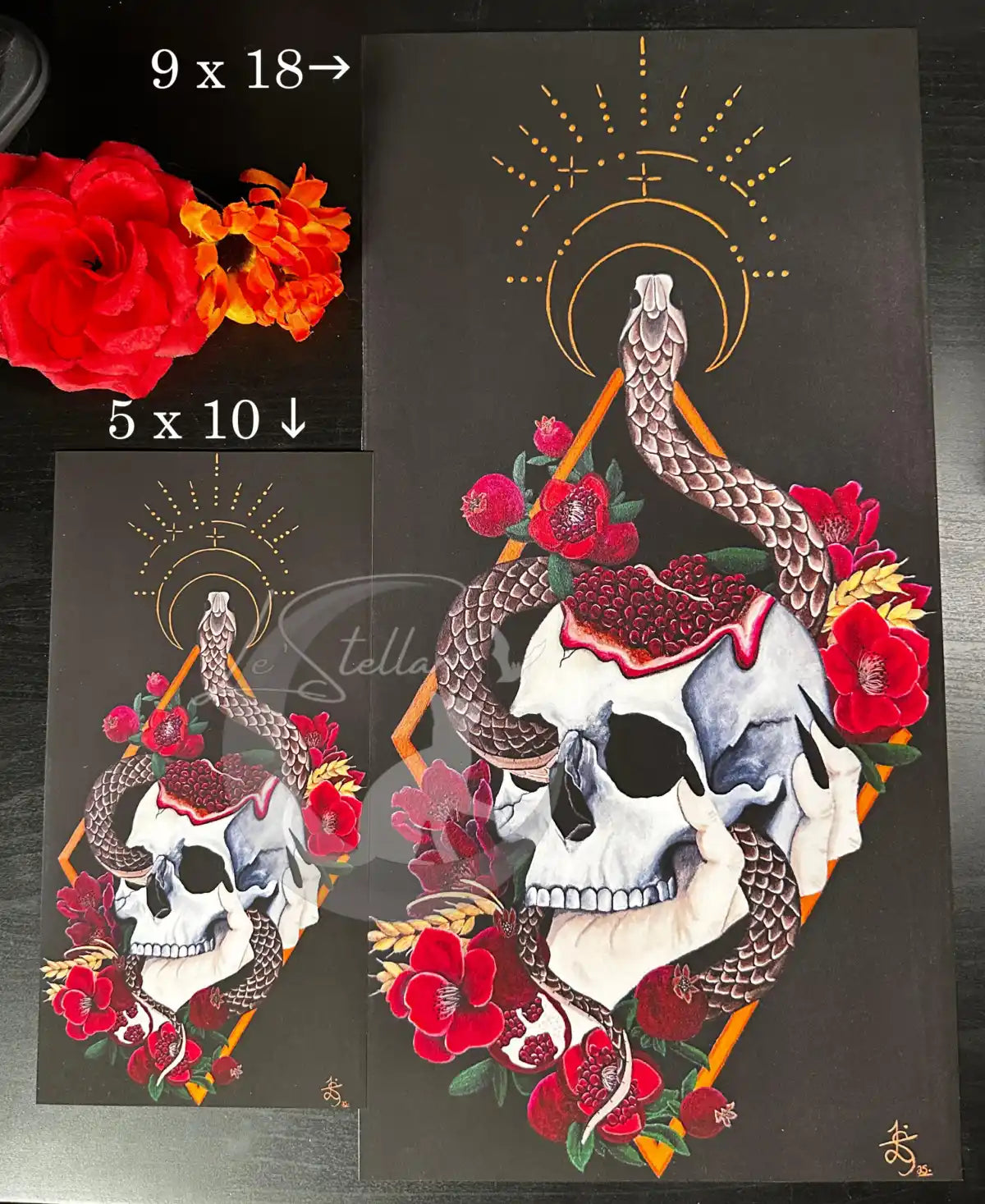 Persephone Art Print: Gothic Snake Skull Pomegranate Wall Decor