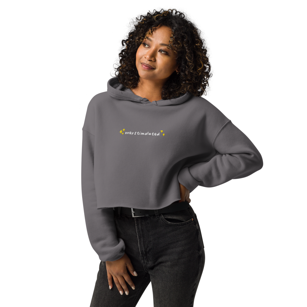 Overstimulated Embroidered Crop Hoodie