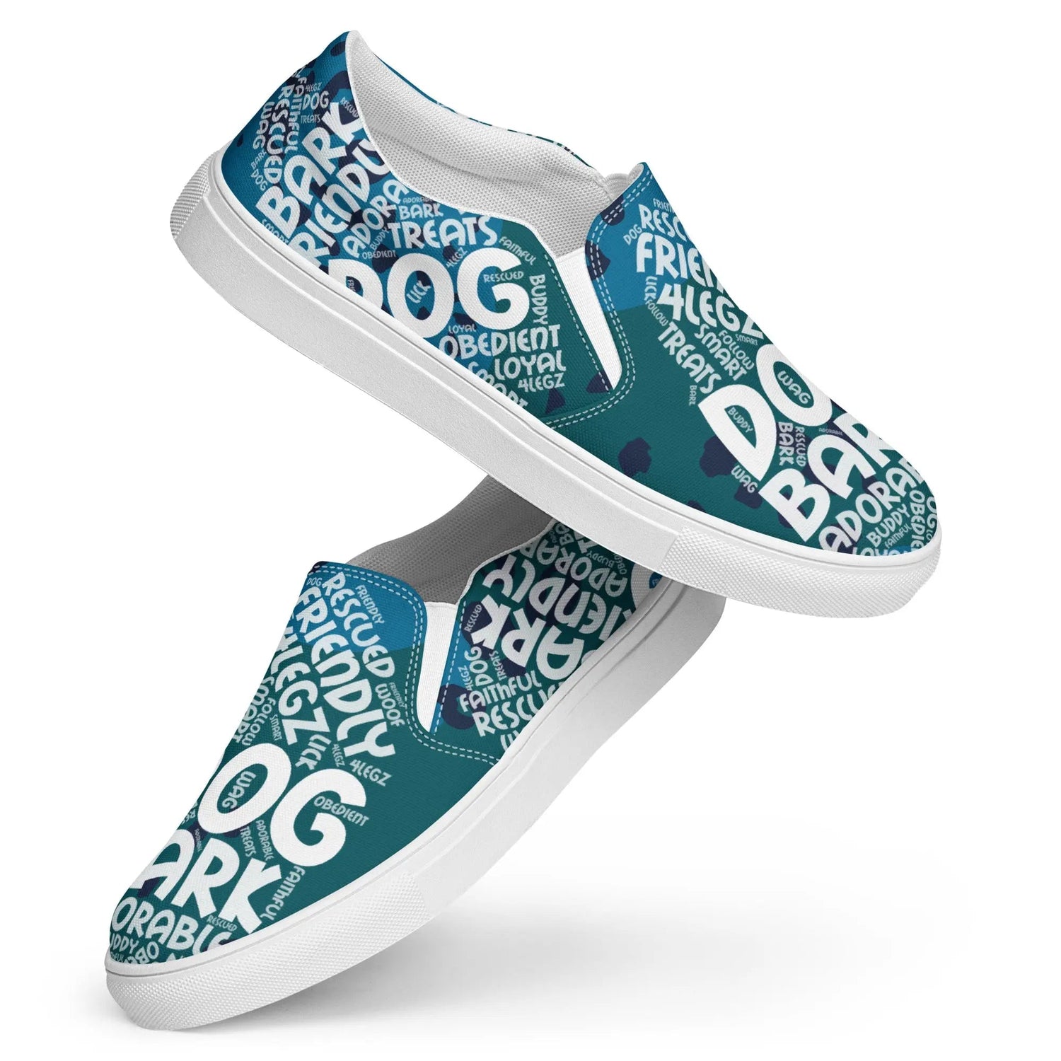 Dog Play on Words Shoes - Green and Blue Women’s Slip-On Canvas Shoes - 4Legz