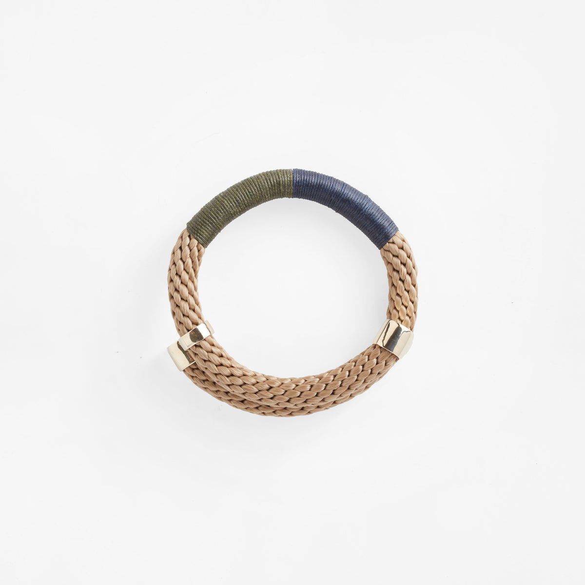 Pichulik Wrap Bracelet in Beige Olive and Navy handcrafted adjustable rope bracelet with brass accents — Petite Protea: chicago handmade jewelry 