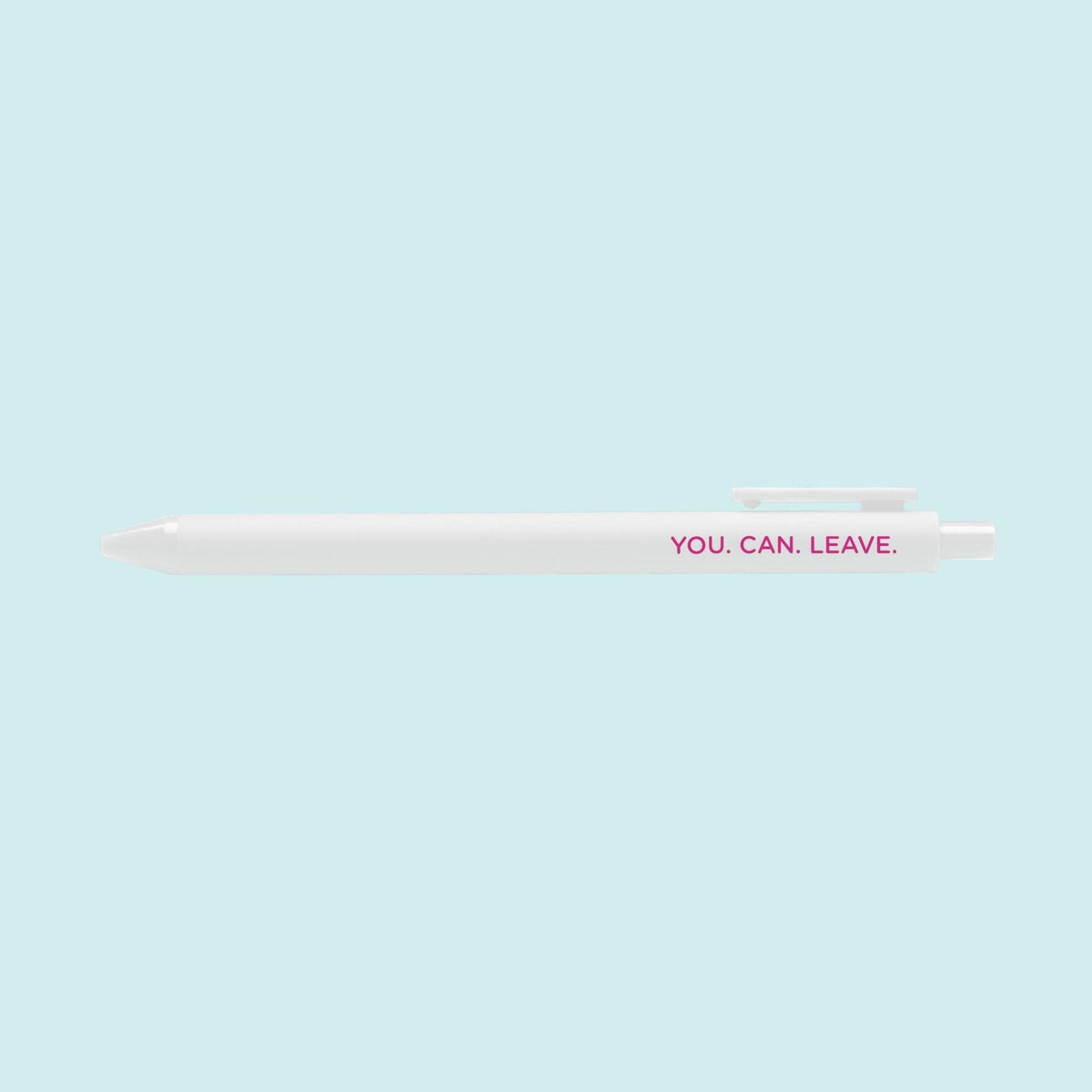 You can leave pen flat lay — white quote gel pen with black ink by indie artist MangoIllustrated