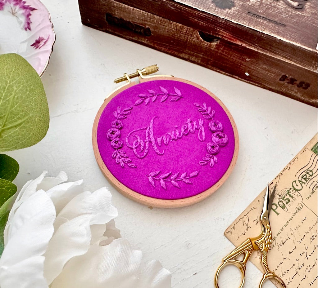 Anxiety monochrome embroidery // PDF Pattern Download 4" Hoop