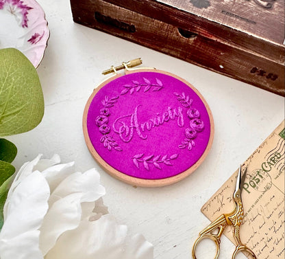 Anxiety monochrome embroidery // PDF Pattern Download 4" Hoop